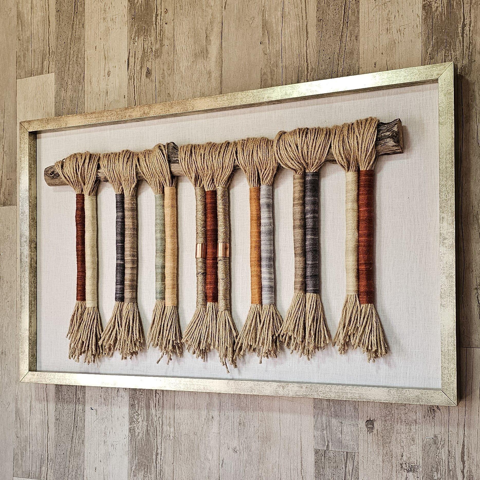 Cuadro Decoración Hecho a Mano en Lino, Yute, Cobre Marco Dorado 80x50.-4