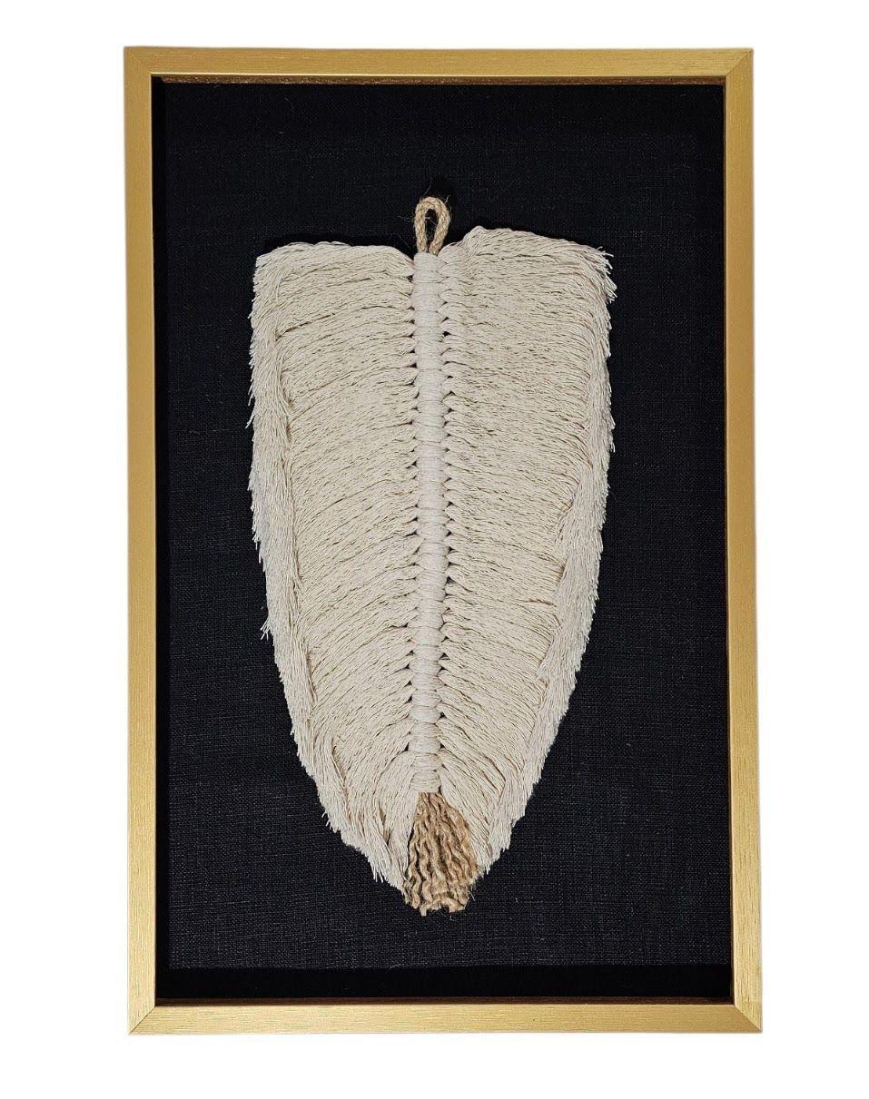 Cuadro Decorativo Hoja Algodón Arte Textil Hecho a Mano 50x34 c/Vidrio-3