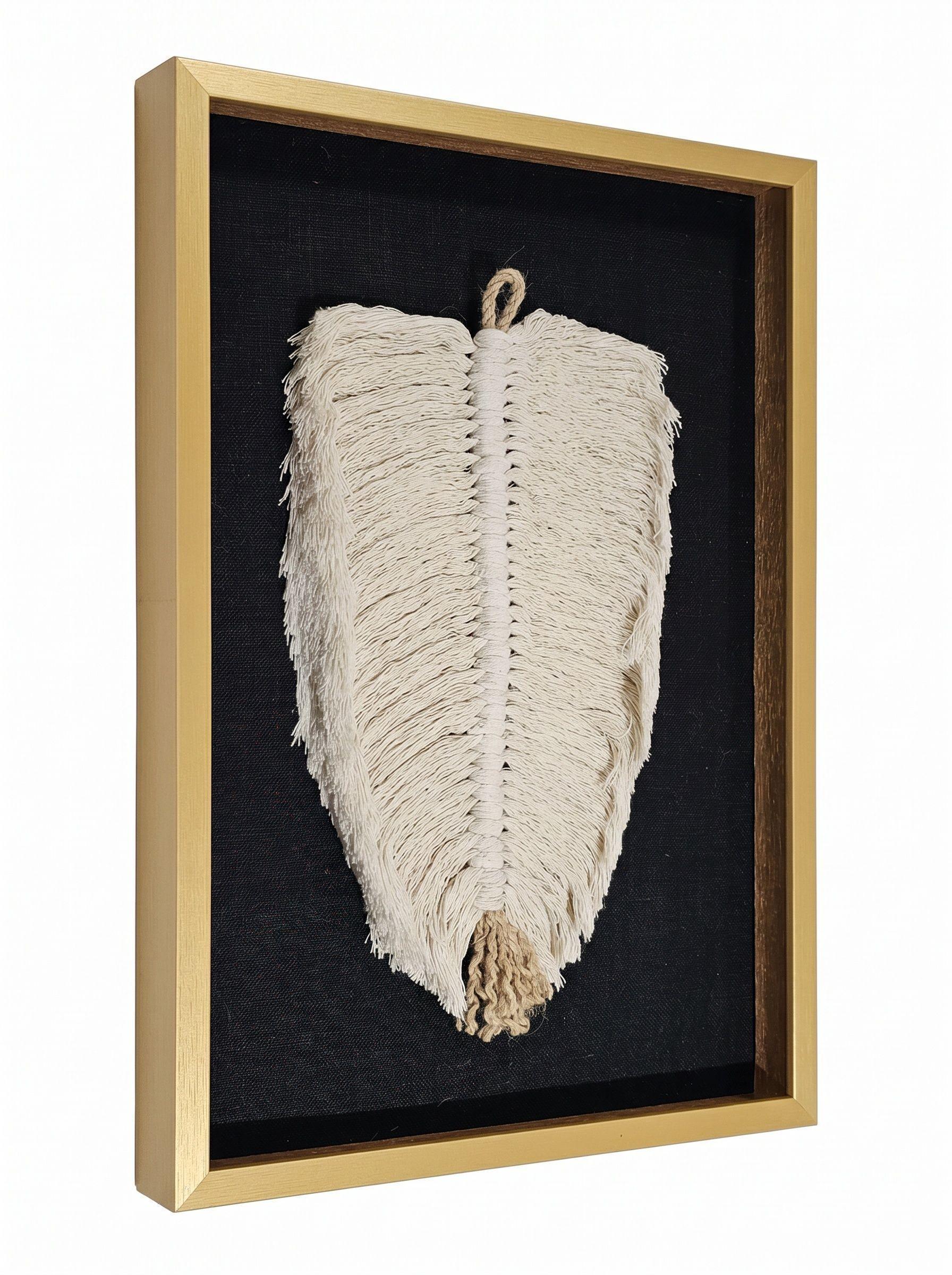 Cuadro Decorativo Hoja Algodón Arte Textil Hecho a Mano 50x34 c/Vidrio-4