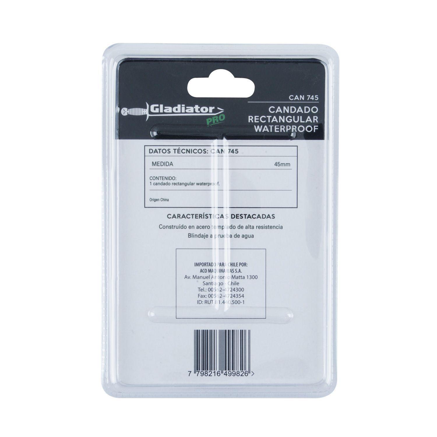 CANDADO RECTANGULAR WATERPROOF 45mm GLADIATOR-5