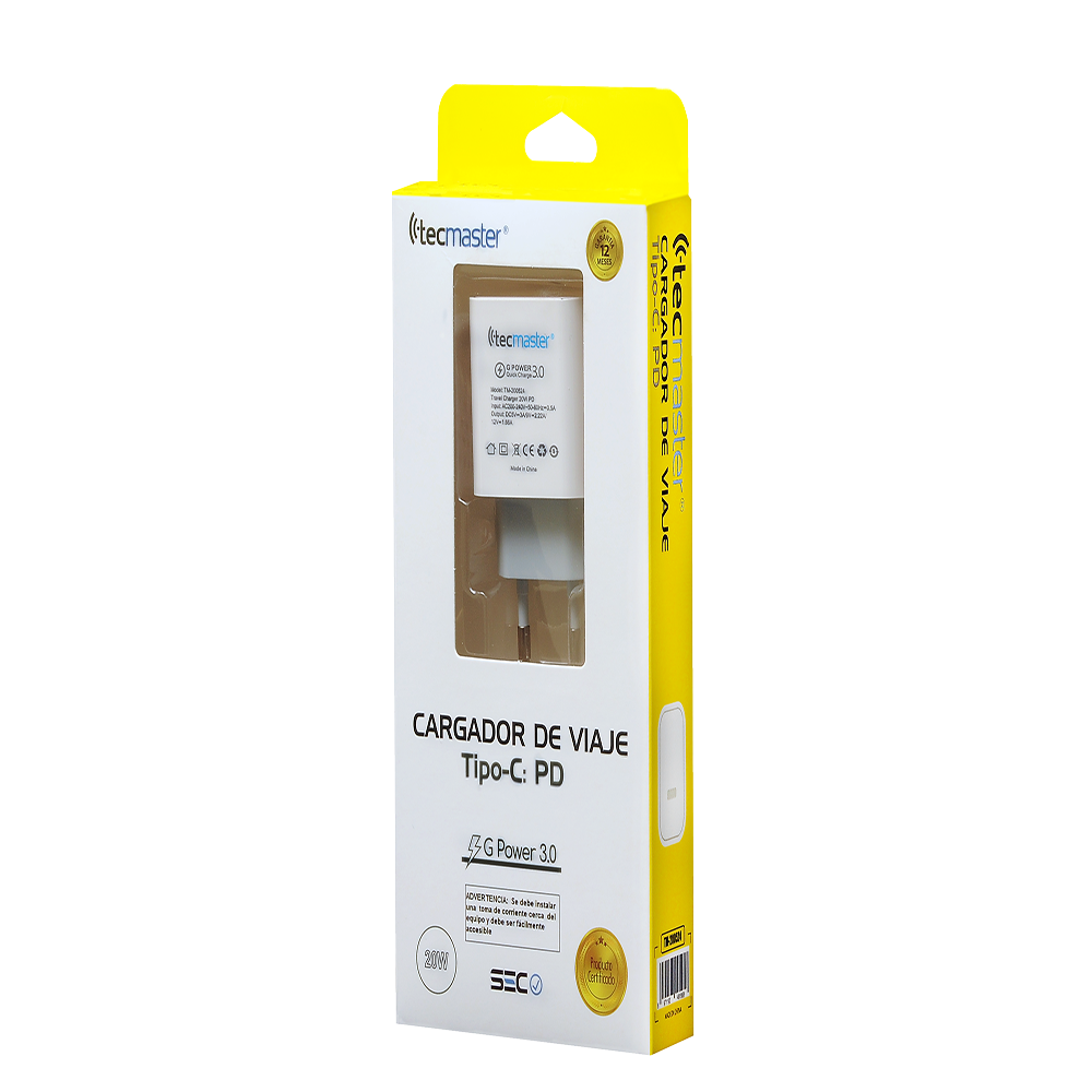 CARGADOR TECMASTER 1 PUERTO TYPE C - incluye cable-3