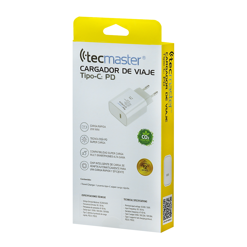 CARGADOR TECMASTER 1 PUERTO TYPE C - incluye cable-4