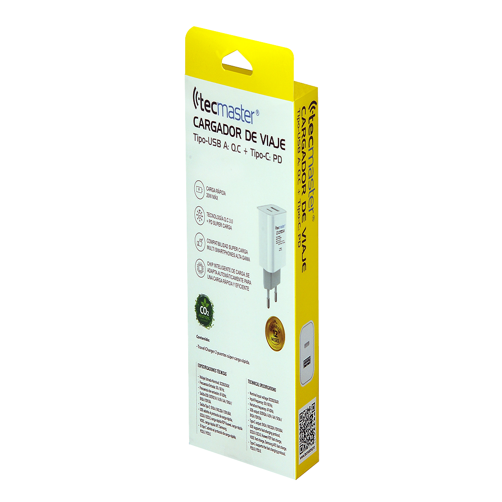 CARGADOR TECMASTER 1 puerto USB A 1 puerto Tipo C-4