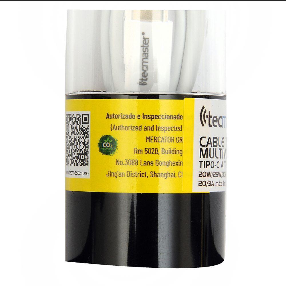 TECMASTER CABLE TIPO C A TIPO C TPE MULTI VOLTAJES 1 MT BLANCO-2