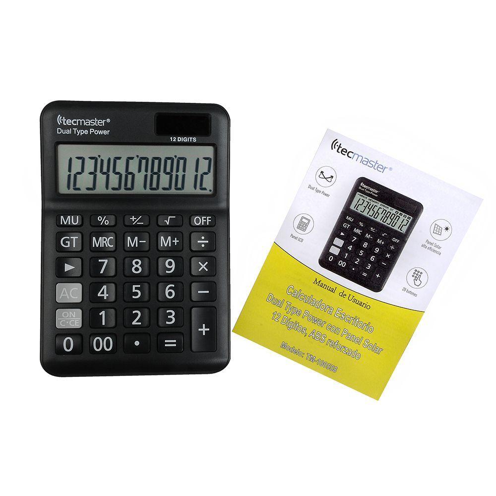 TECMASTER CALCULADORA CON PANEL SOLAR 12 D GITOS COLOR NEGRO-2