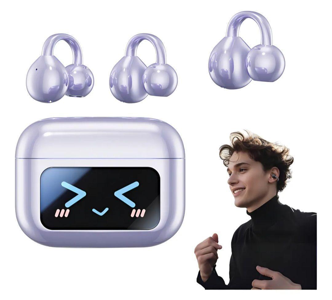 Audifonos Bluetooth Tipo Arete M100 Color Morado con Accesorio Mariposa-2