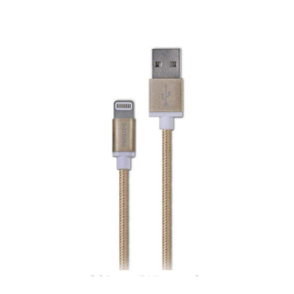 Cable USB A USB Tipo Lightning 1.2Mts Trenzado Dorado DLC2508 Philips-0