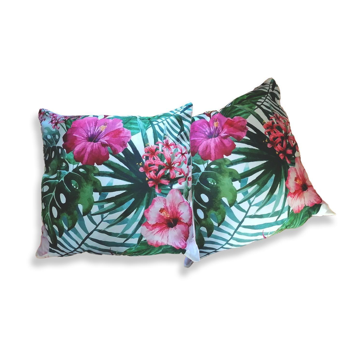 Pack 2 Cojin con relleno diseño flores tropicales-1