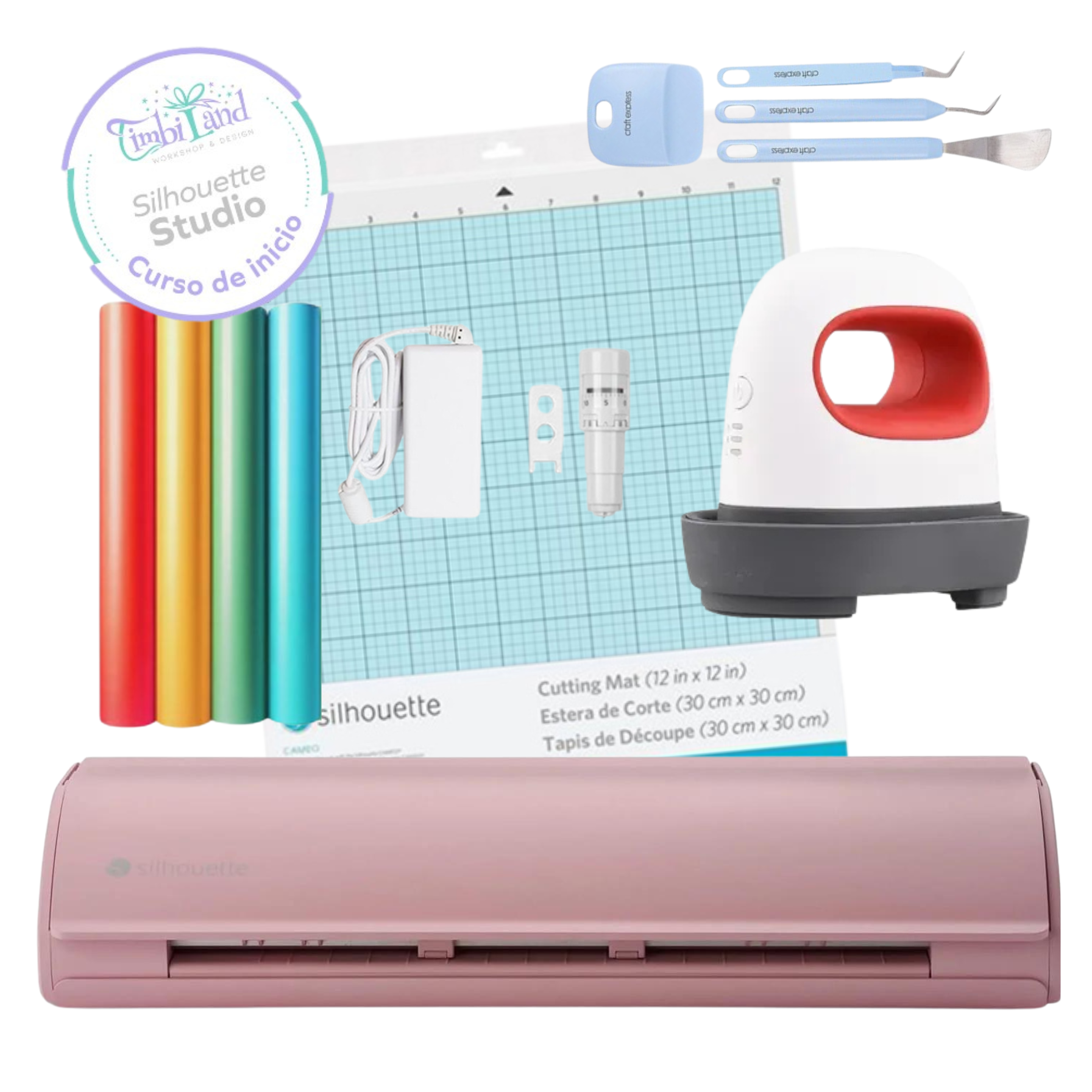 KIT INICIO CAMEO 5 ROSADA PLANCHA MINI HEAT PRESS-0