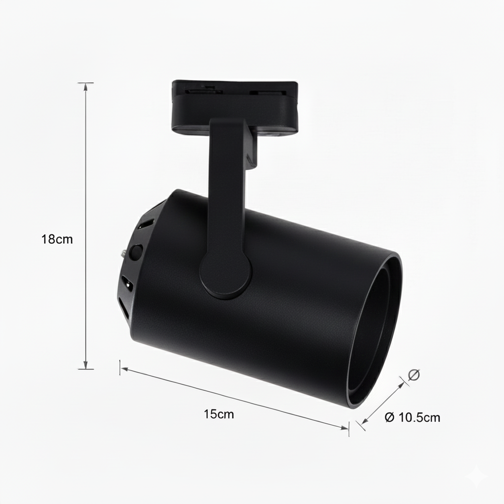 Lampara 4 Focos Riel Par30 Cilindrico Negro Luz Fria con riel 1mt-2