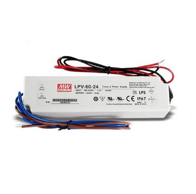 Driver Led Mean Well 60W 24V 2.5A IP67 LPV-60-24-0