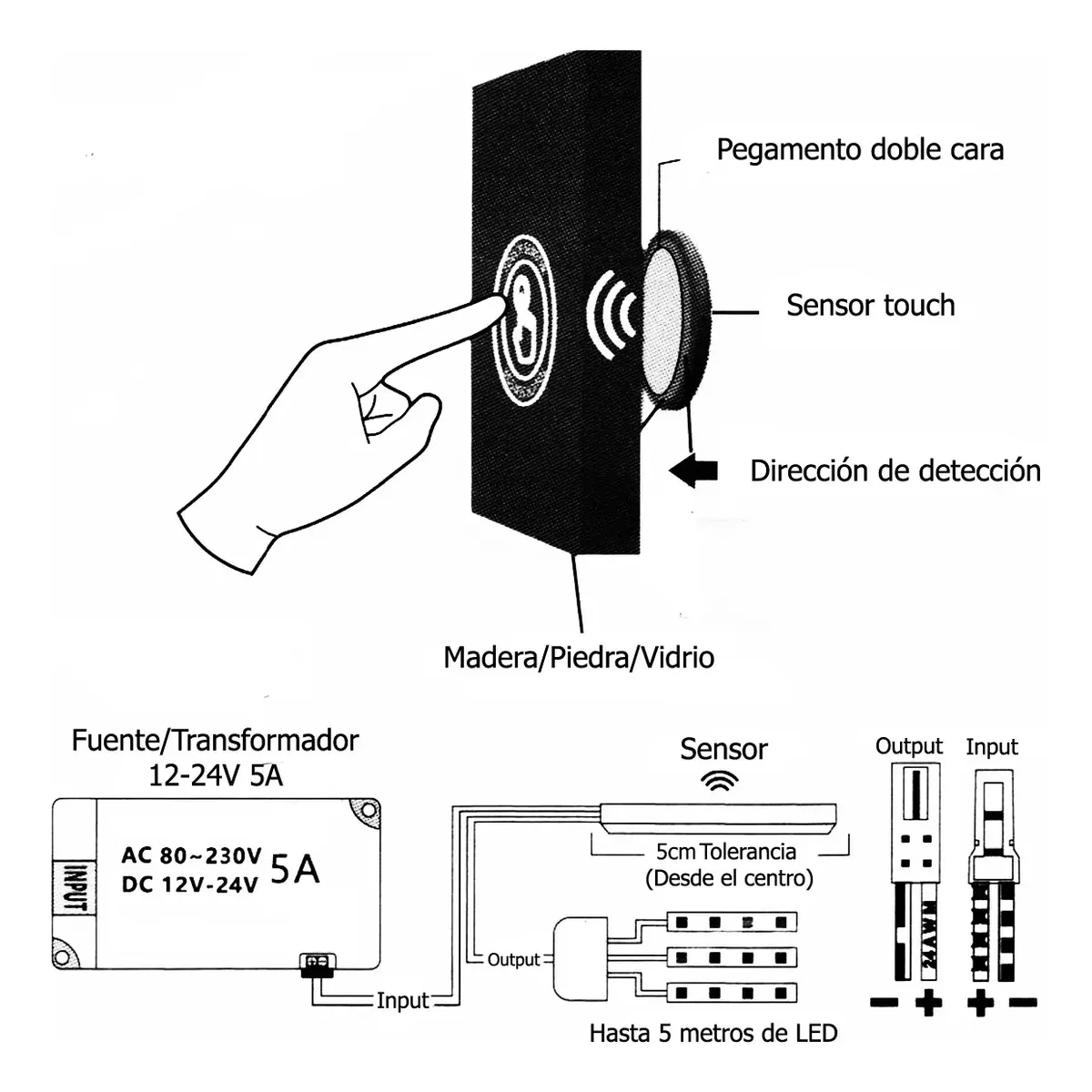 2 Sensores Touch Dc12-24 5A Oculto Tras Panel 10mm-2