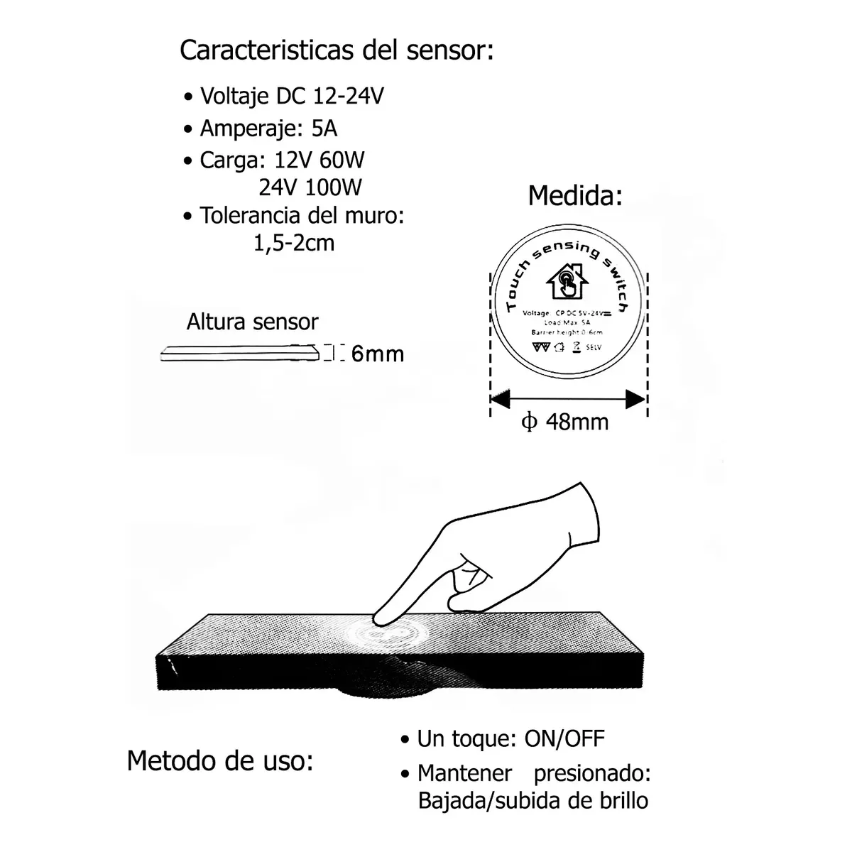 2 Sensores Touch Dc12-24 5A Oculto Tras Panel 10mm-3