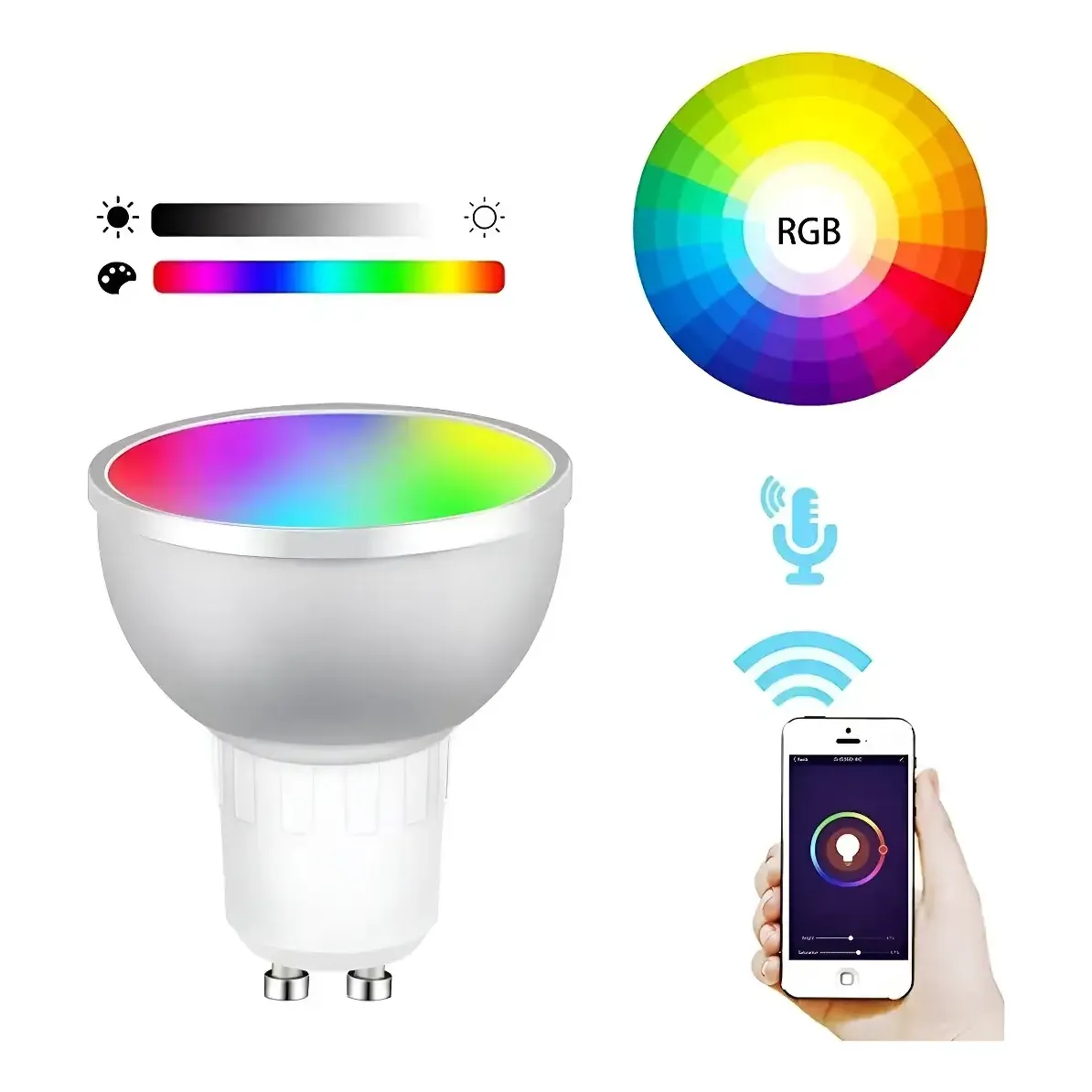 3 Ampolletas Dicroico Gu10 Smart Bright 5w RGB Wifi Dimeable-2