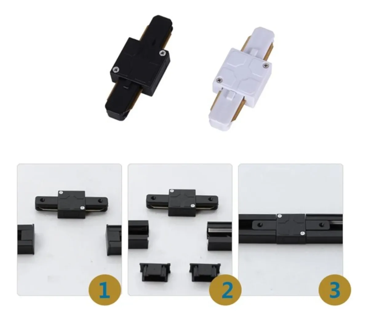 Pack 10 Uniones Rectas Para Riel Monofasico Negro-4