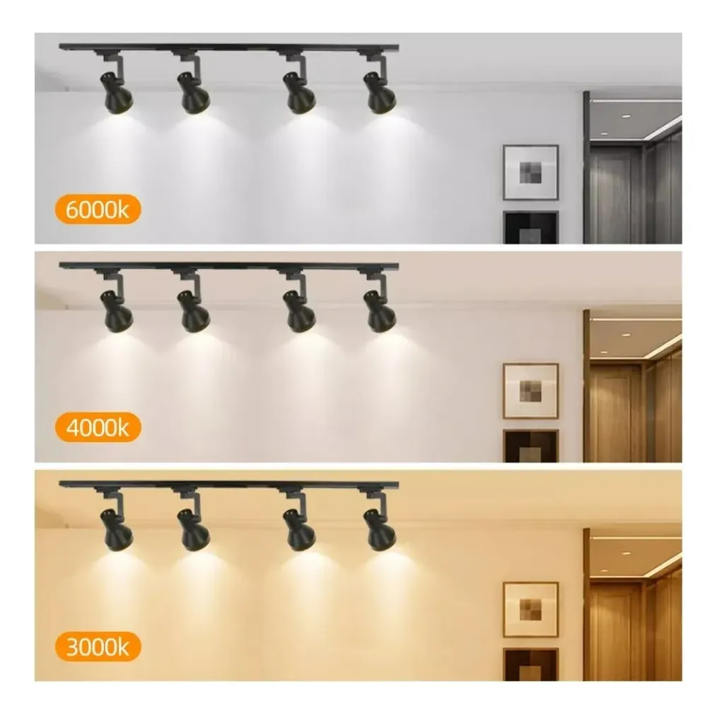 Lampara Riel 4 Focos Par30 Luz Calida Ampolleta 15W Riel 1mt Negro-3