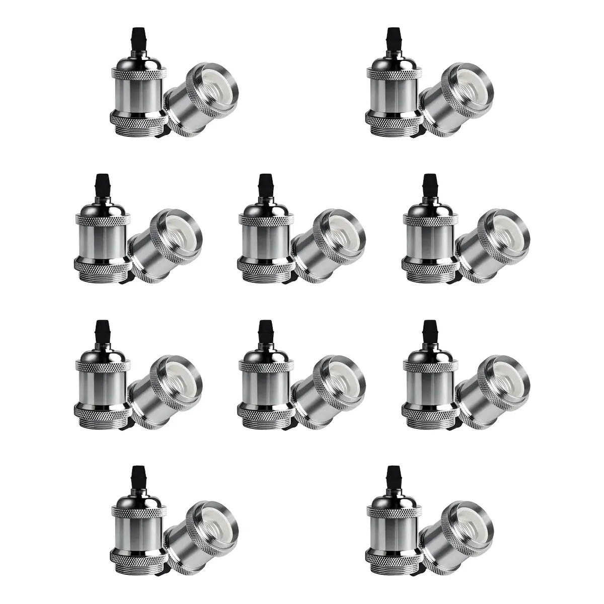 10 Soquetes Plateados Porta Ampolleta E27 Con Cable 1mt-0