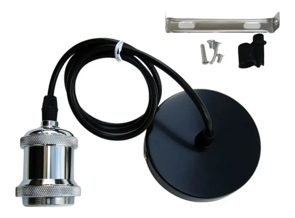 10 Soquetes Plateados Porta Ampolleta E27 Con Cable 1mt-2