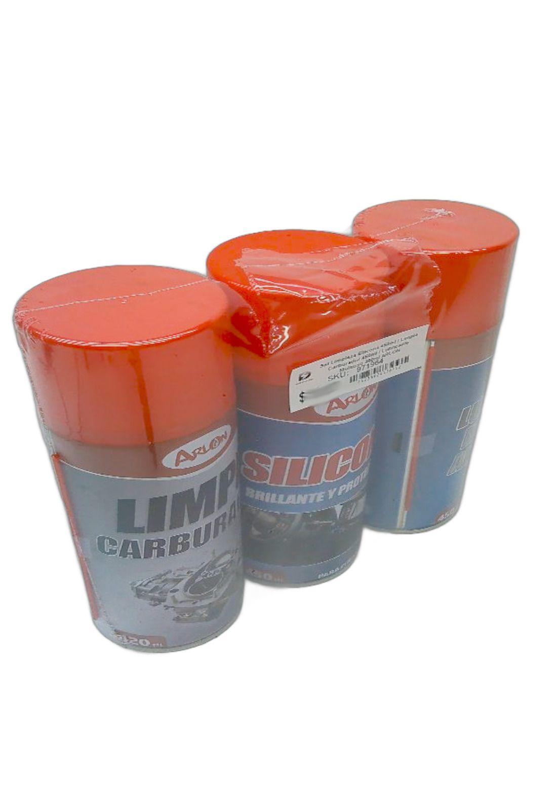 Set Limpieza Silicona 450ml / Limpia Carburador 450ml / Lubricante Multiuso 450ml ARLON-4