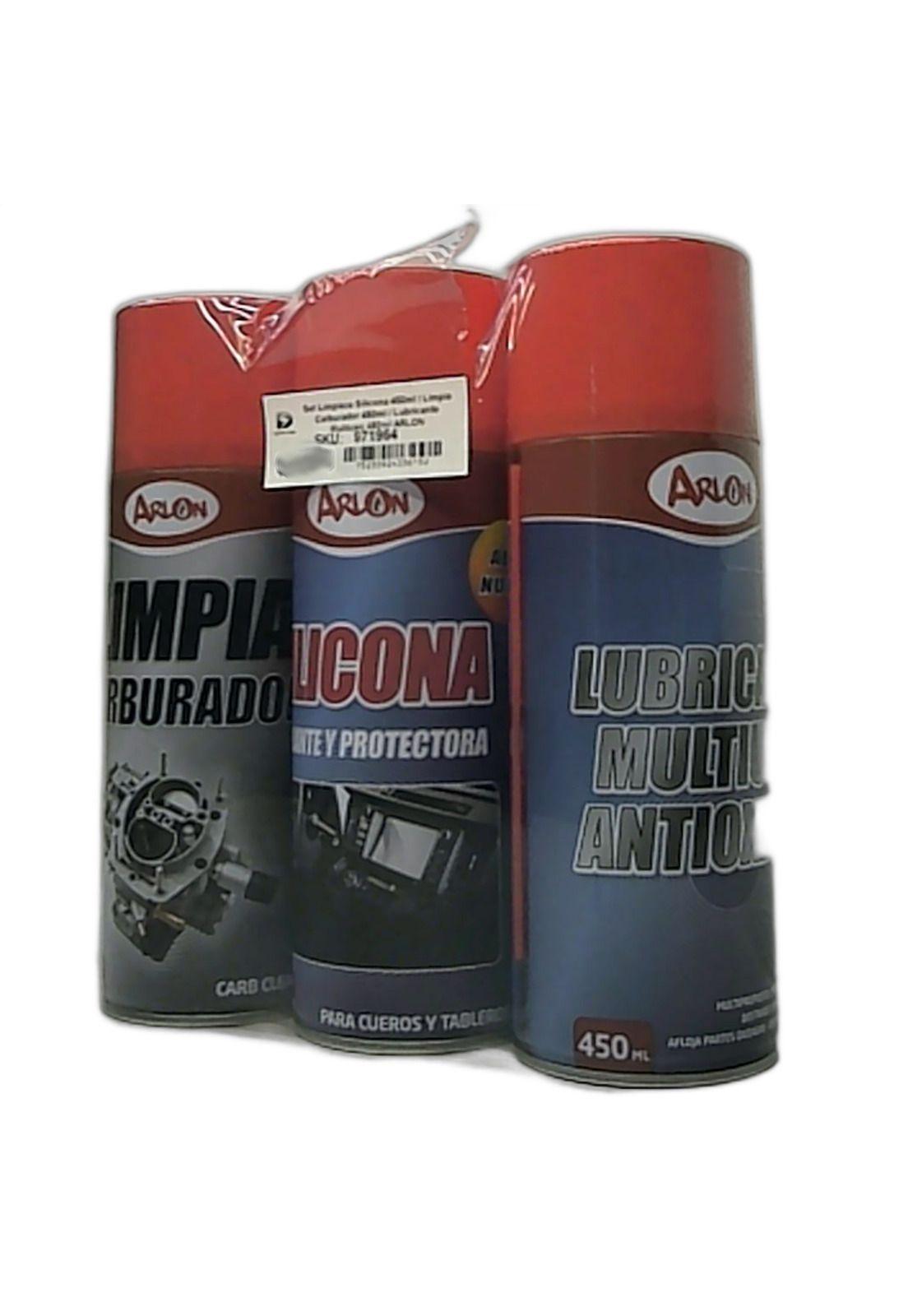 Set Limpieza Silicona 450ml / Limpia Carburador 450ml / Lubricante Multiuso 450ml ARLON-5