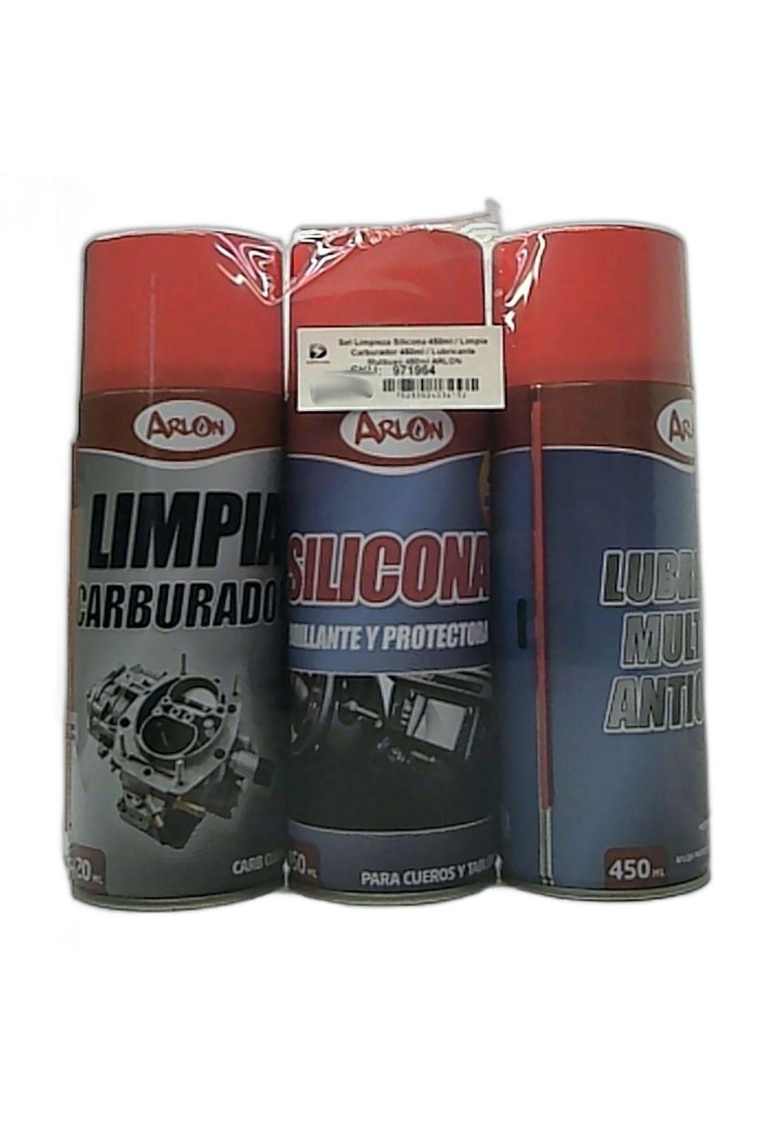 Set Limpieza Silicona 450ml / Limpia Carburador 450ml / Lubricante Multiuso 450ml ARLON-7