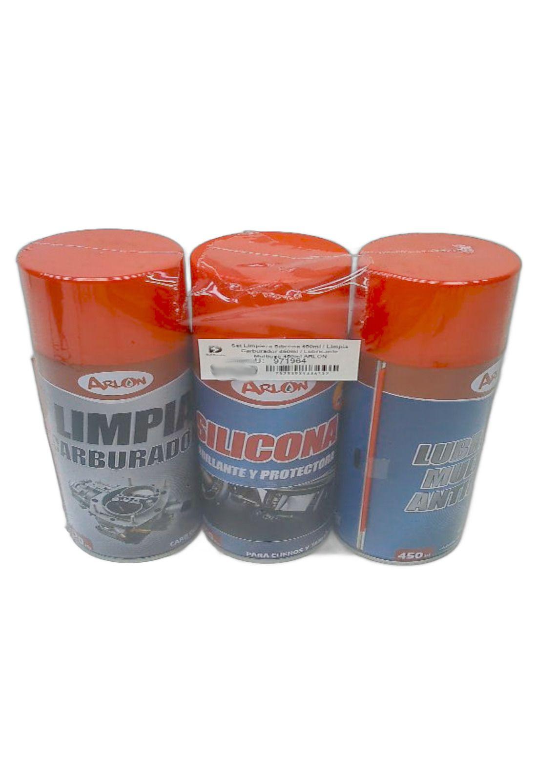 Set Limpieza Silicona 450ml / Limpia Carburador 450ml / Lubricante Multiuso 450ml ARLON-8