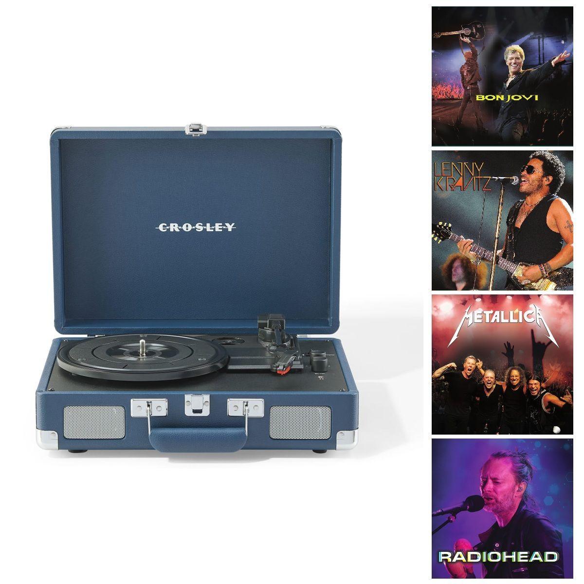 Tornamesa crosley/ cruiser deluxe bt blue + 4 lp exclusivos-0