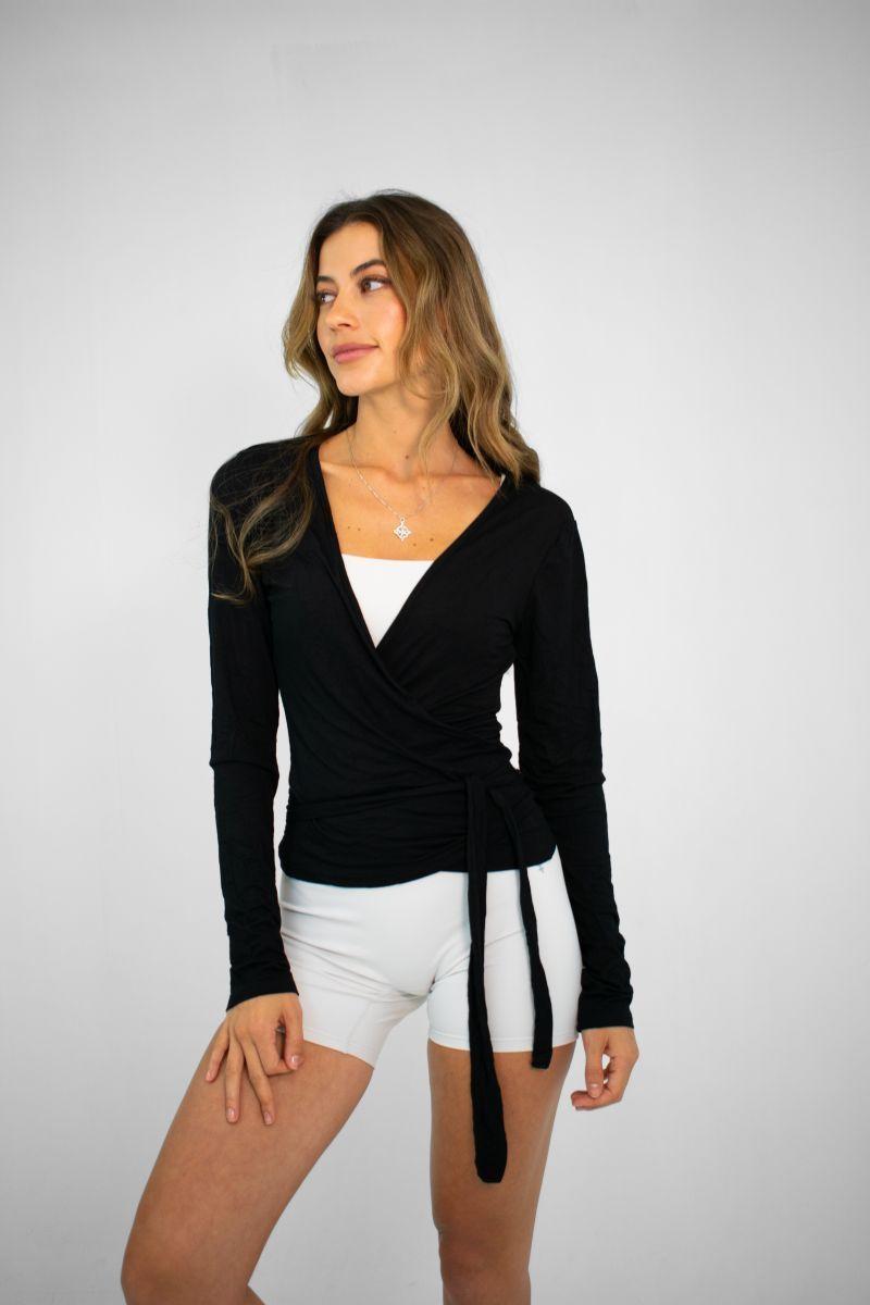 Polera Pilates Yoga Ballet Wrap Negra-1
