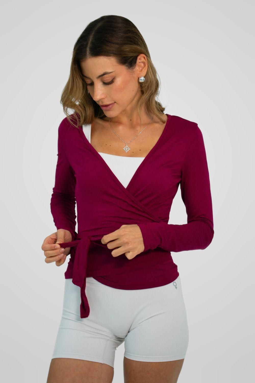 Polera Mujer Pilates Yoga Ballet Wrap Cherry Dark 4Women-2