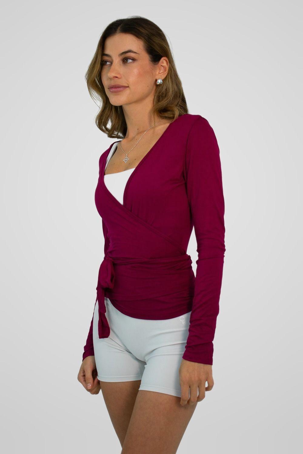 Polera Mujer Pilates Yoga Ballet Wrap Cherry Dark 4Women-3