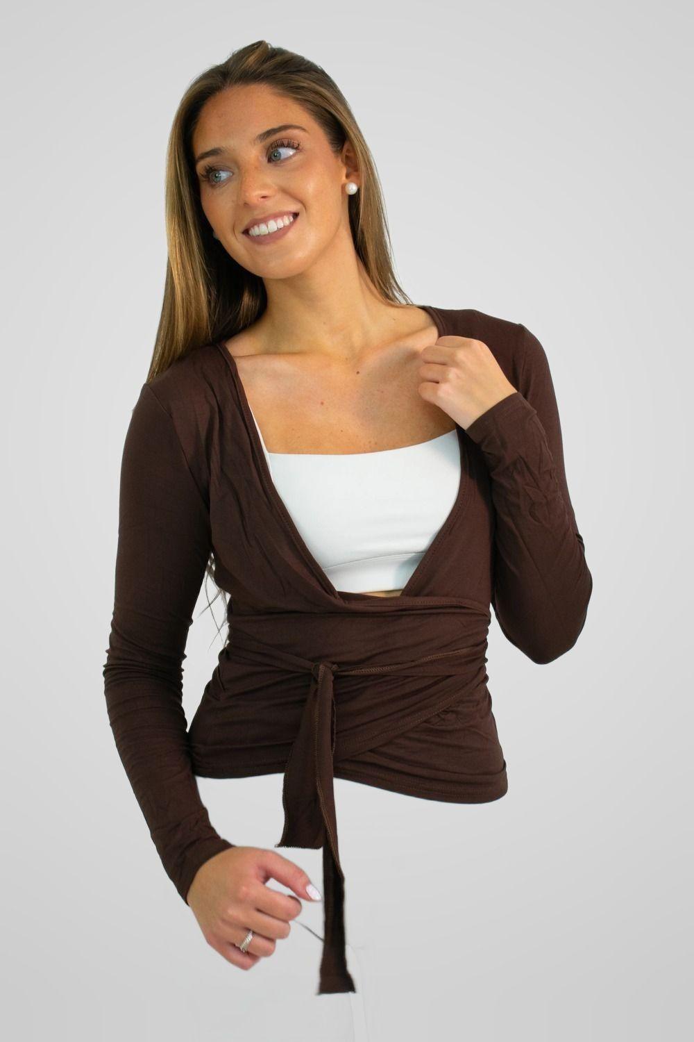 Polera Mujer Pilates Yoga Ballet Wrap Coffee 4Women-0