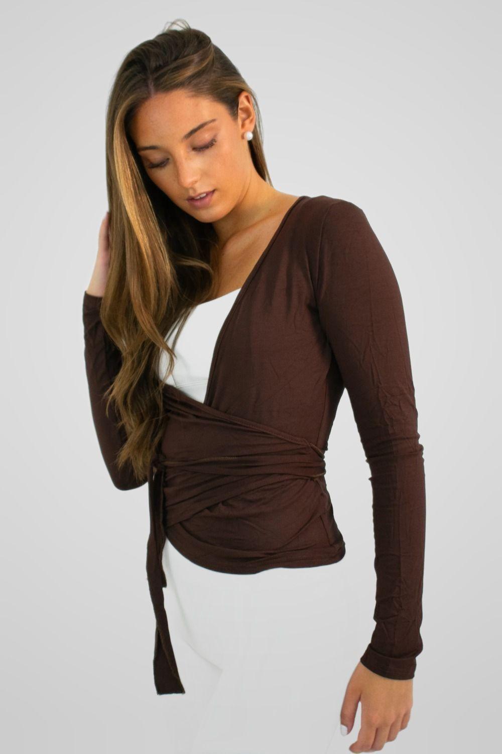 Polera Cruzada Mujer Manga Larga Pilates Yoga Ballet Wrap Café 4Women-3