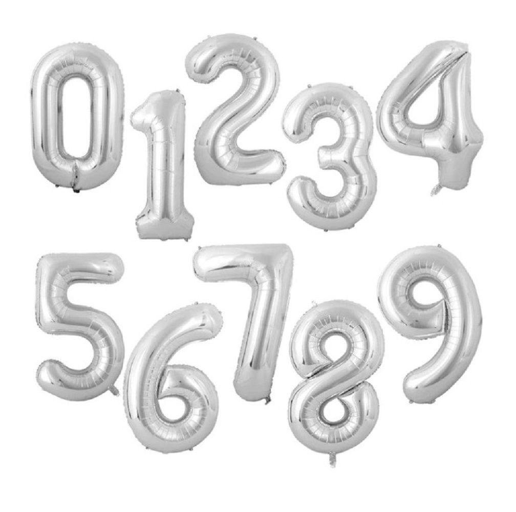 Globo Metálico Número Plateado Cotillón Activarte-0