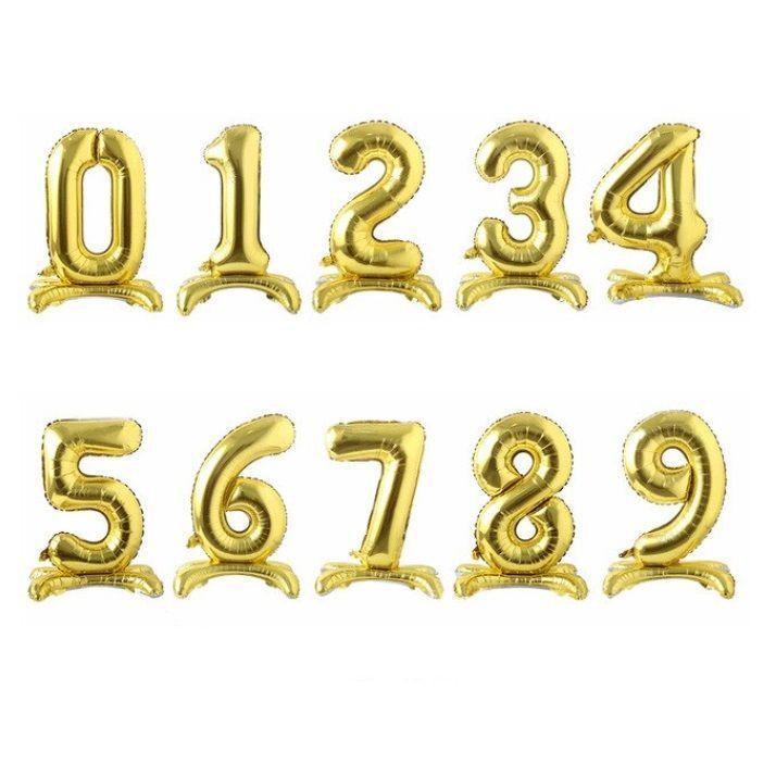Globo Metálico Número Pedestal Dorado Cotillón Activarte-0