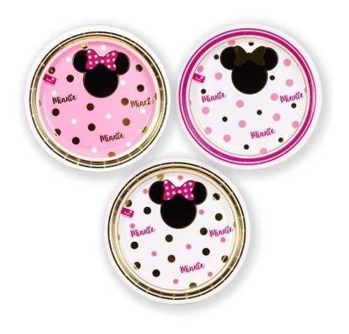 Plato Cumpleaños Minnie Dorado X 6 Cotillón Activarte-0