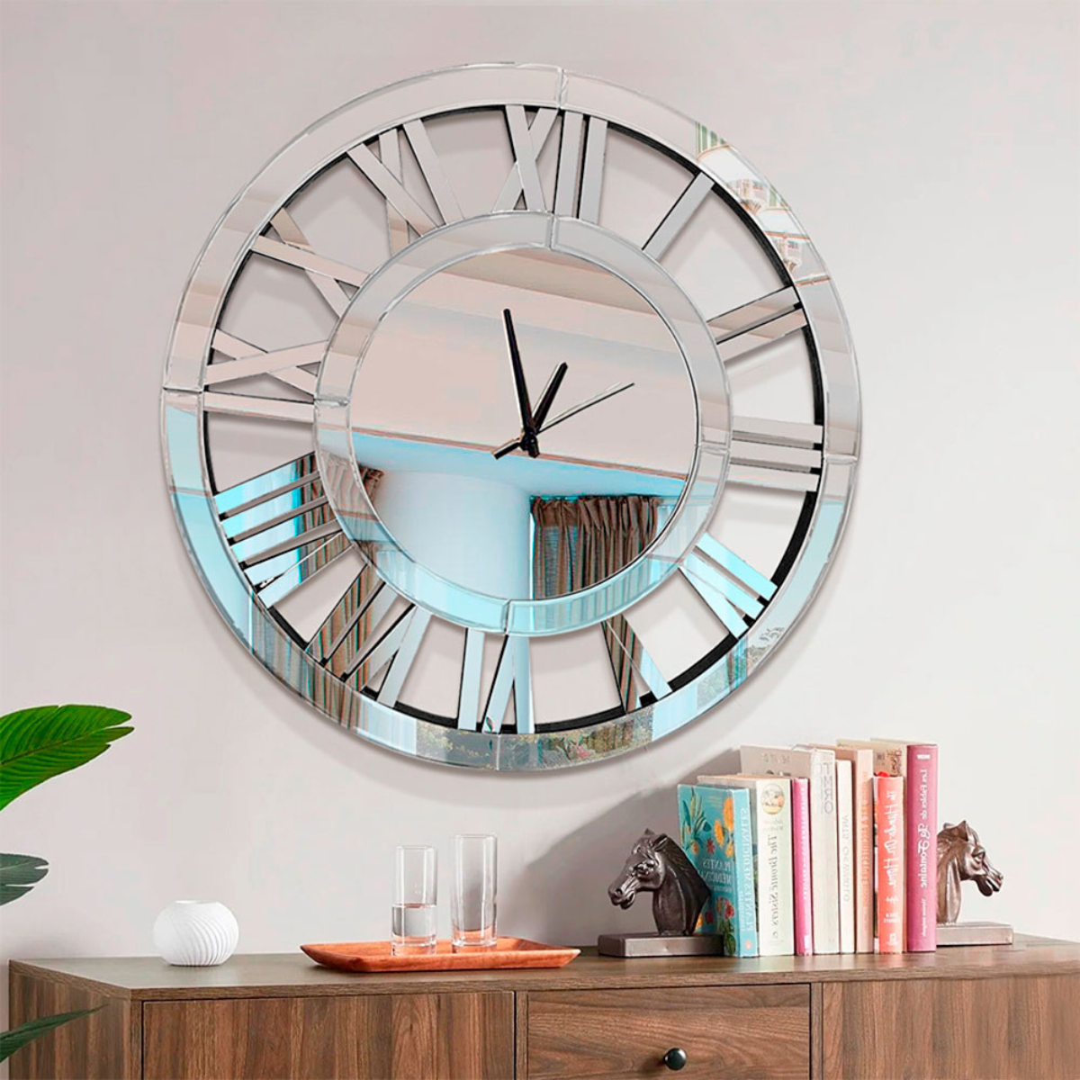 Reloj de Pared Espejo Biselado con Números Romanos Grande 60×60 cm-3
