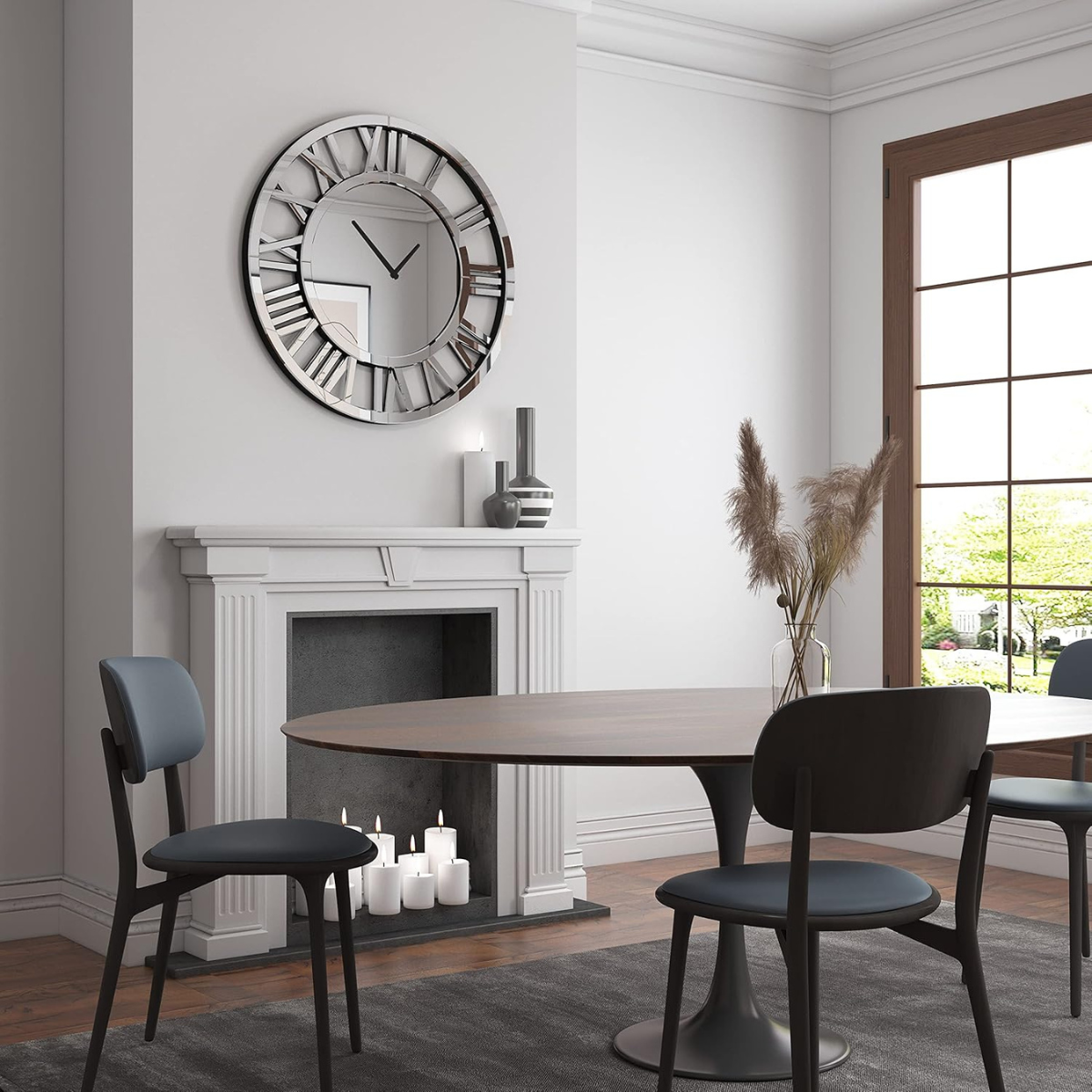 Reloj de Pared Espejo Biselado con Números Romanos Grande 60×60 cm-4