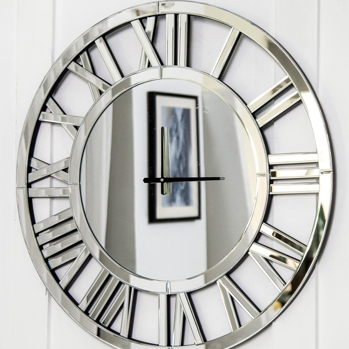 Reloj de Pared Espejo Biselado con Números Romanos Grande 60×60 cm-5