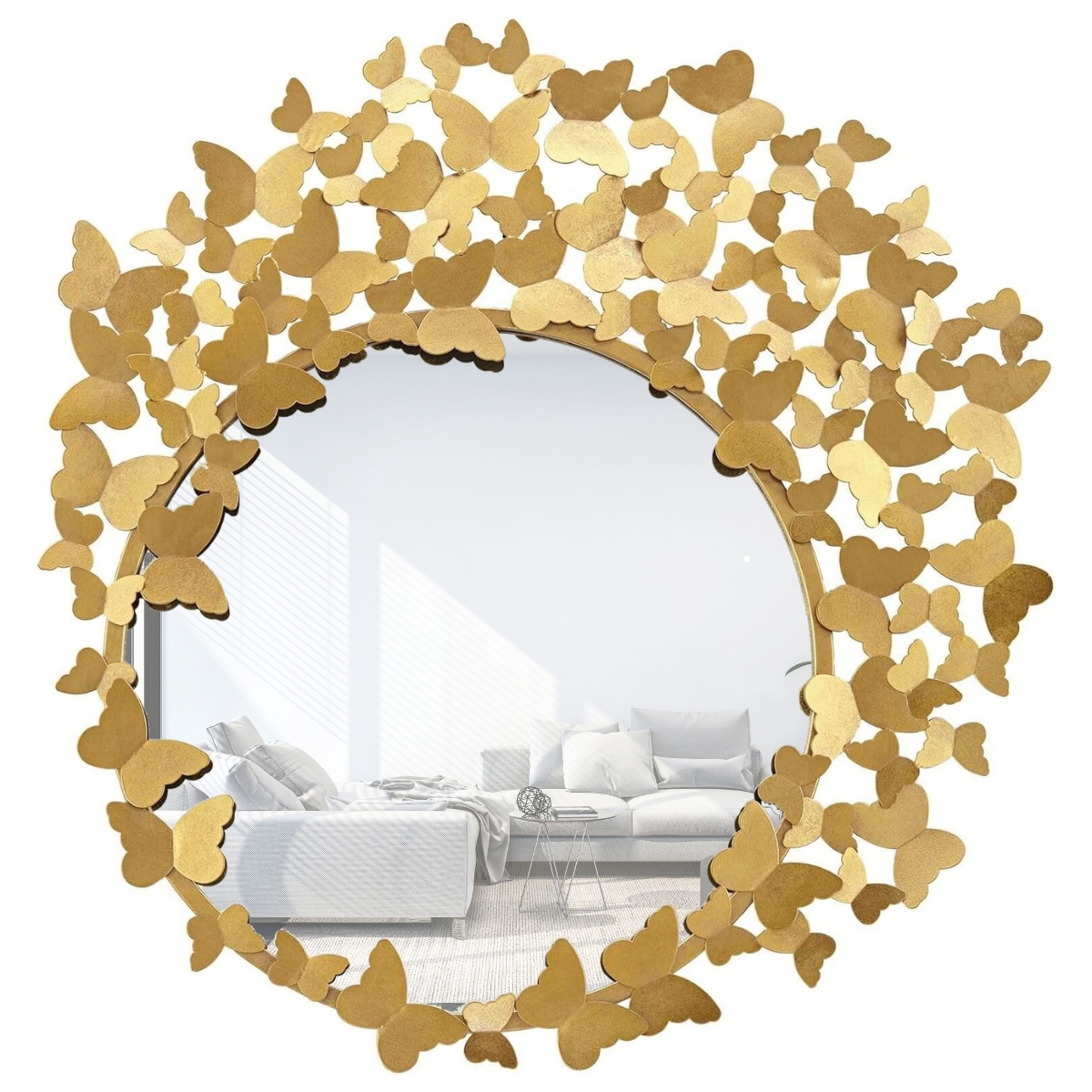 Espejo Redondo Decorativo Dorado Marco de Mariposas 90×90cm-2