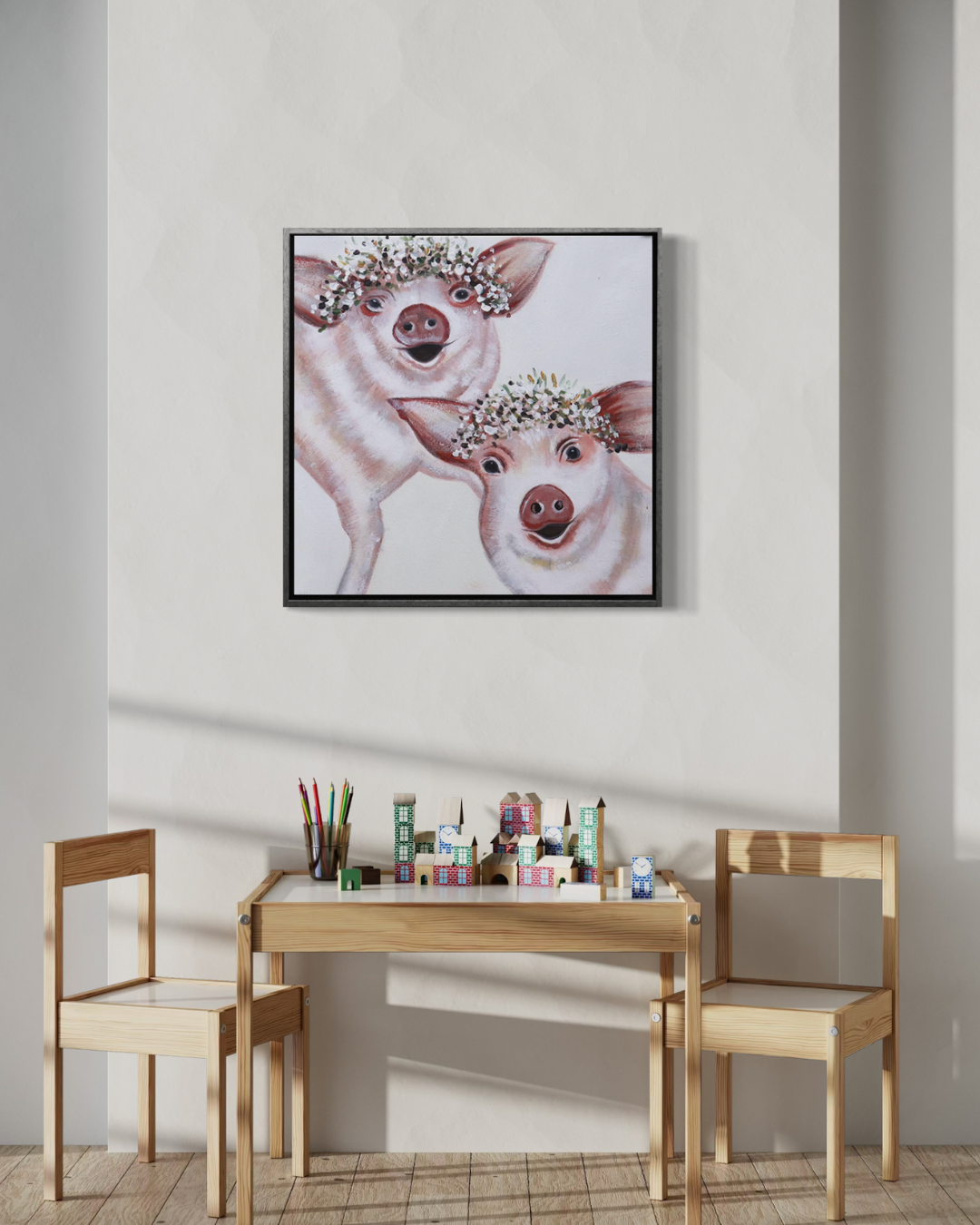 Cuadro decorativo cerditos abstracto 60 x 60-2