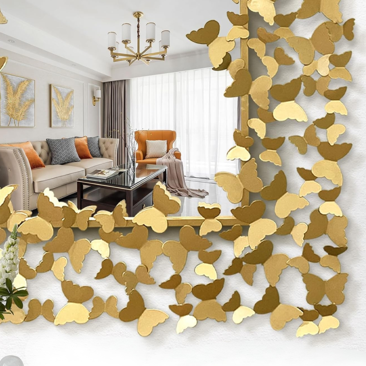 Espejo Decorativo Rectangular 80×120 con Marco de Mariposas Doradas-2