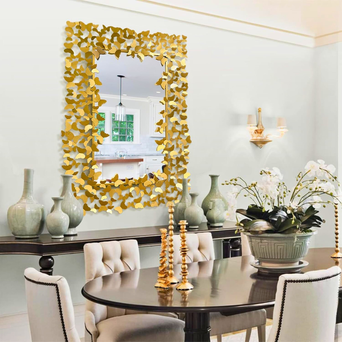 Espejo Decorativo Rectangular 80×120 con Marco de Mariposas Doradas-4
