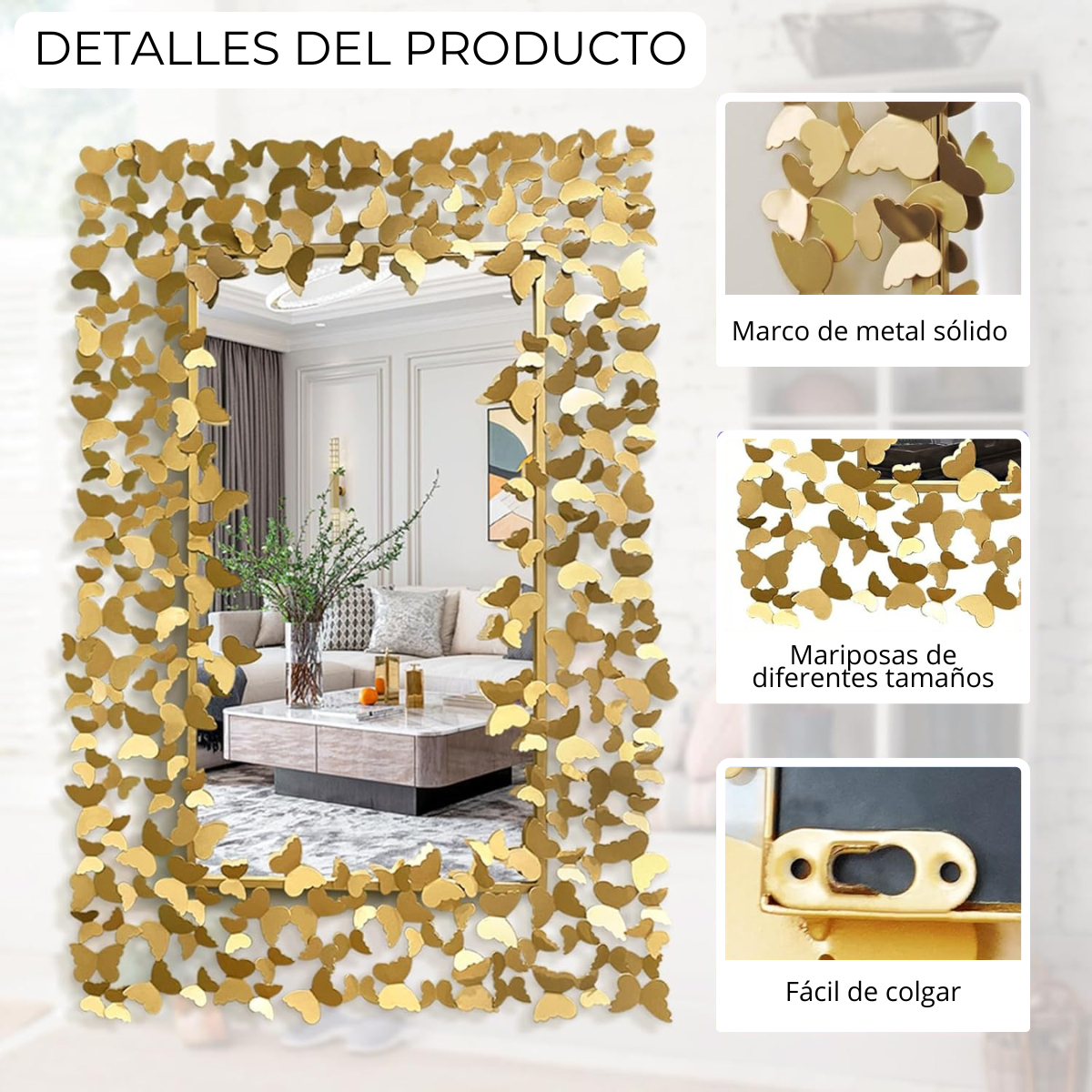 Espejo Decorativo Rectangular 80×120 con Marco de Mariposas Doradas-5