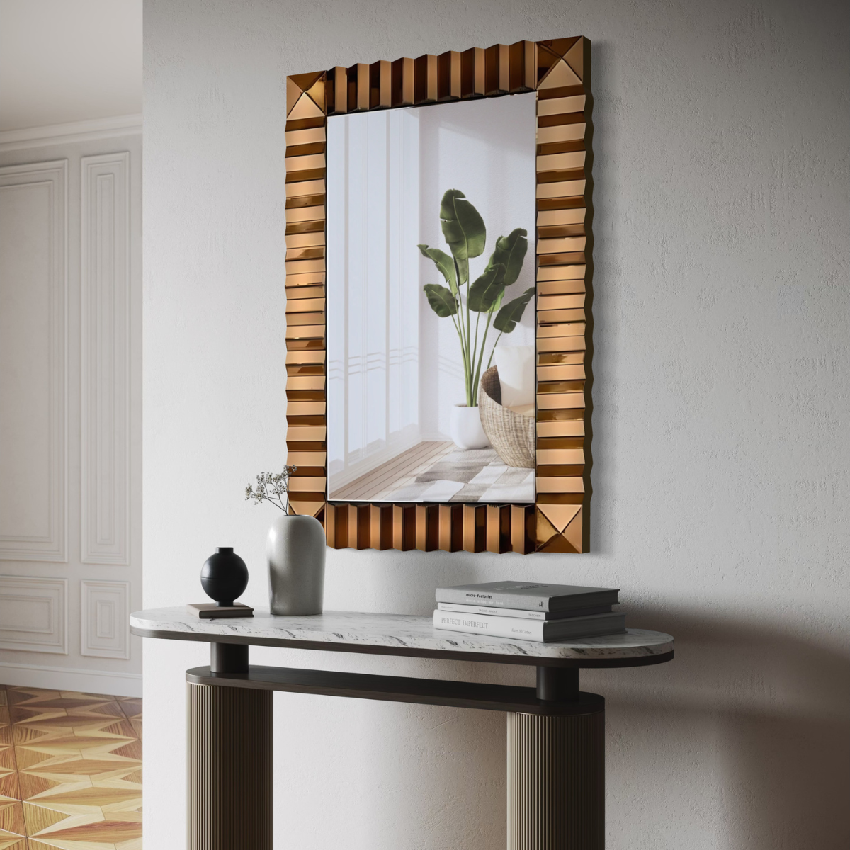 Espejo Decorativo Rectangular 80×120 Marco Espejado Relieve Cobre-0