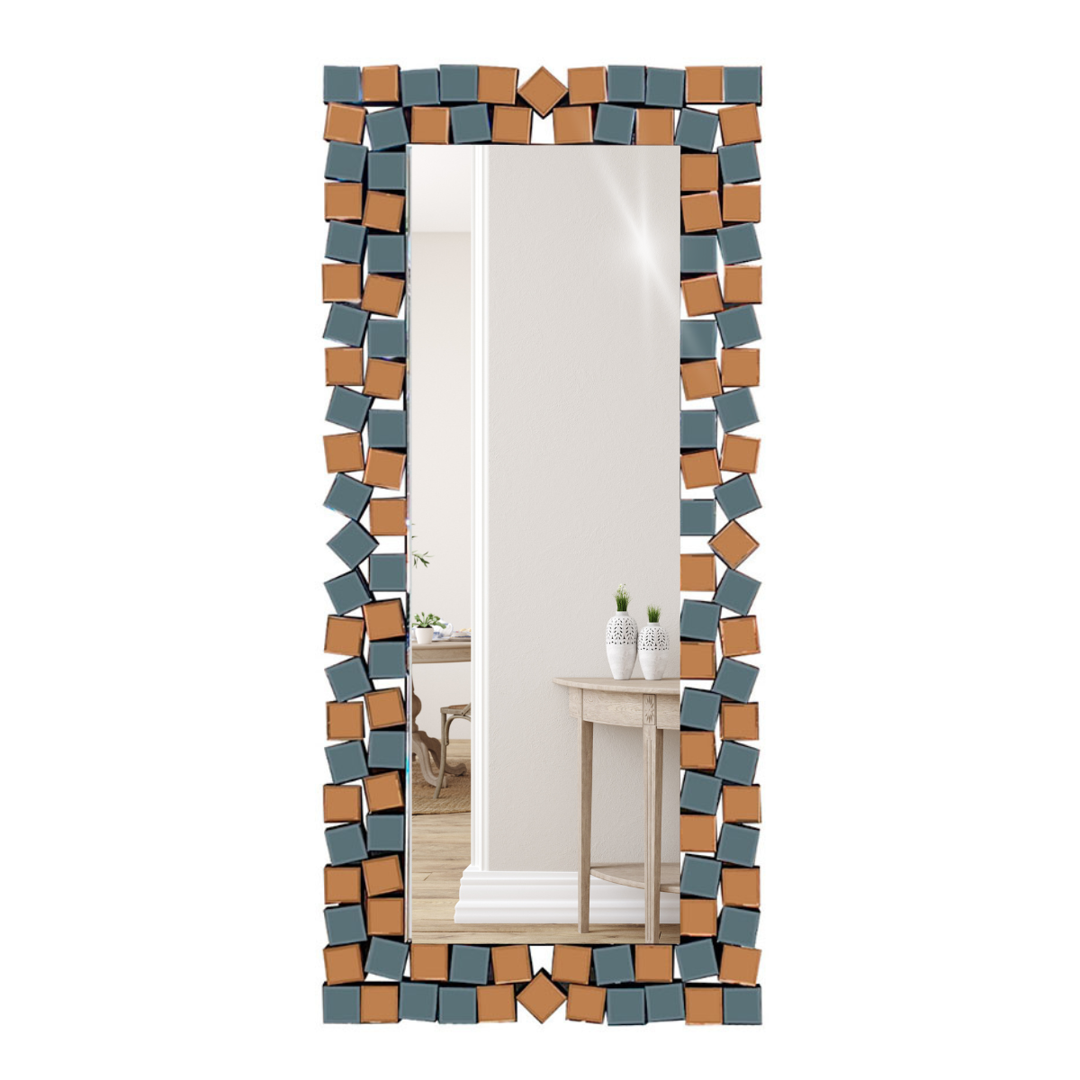 Espejo de Pie Rectangular Marco Bicolor Cobre Plata 80×180-2