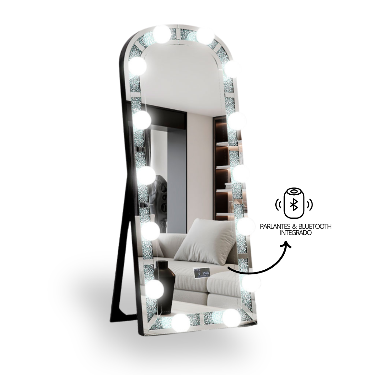 Espejo de Pie con Luces LED y Parlantes Bluetooth Integrados 80×175-2