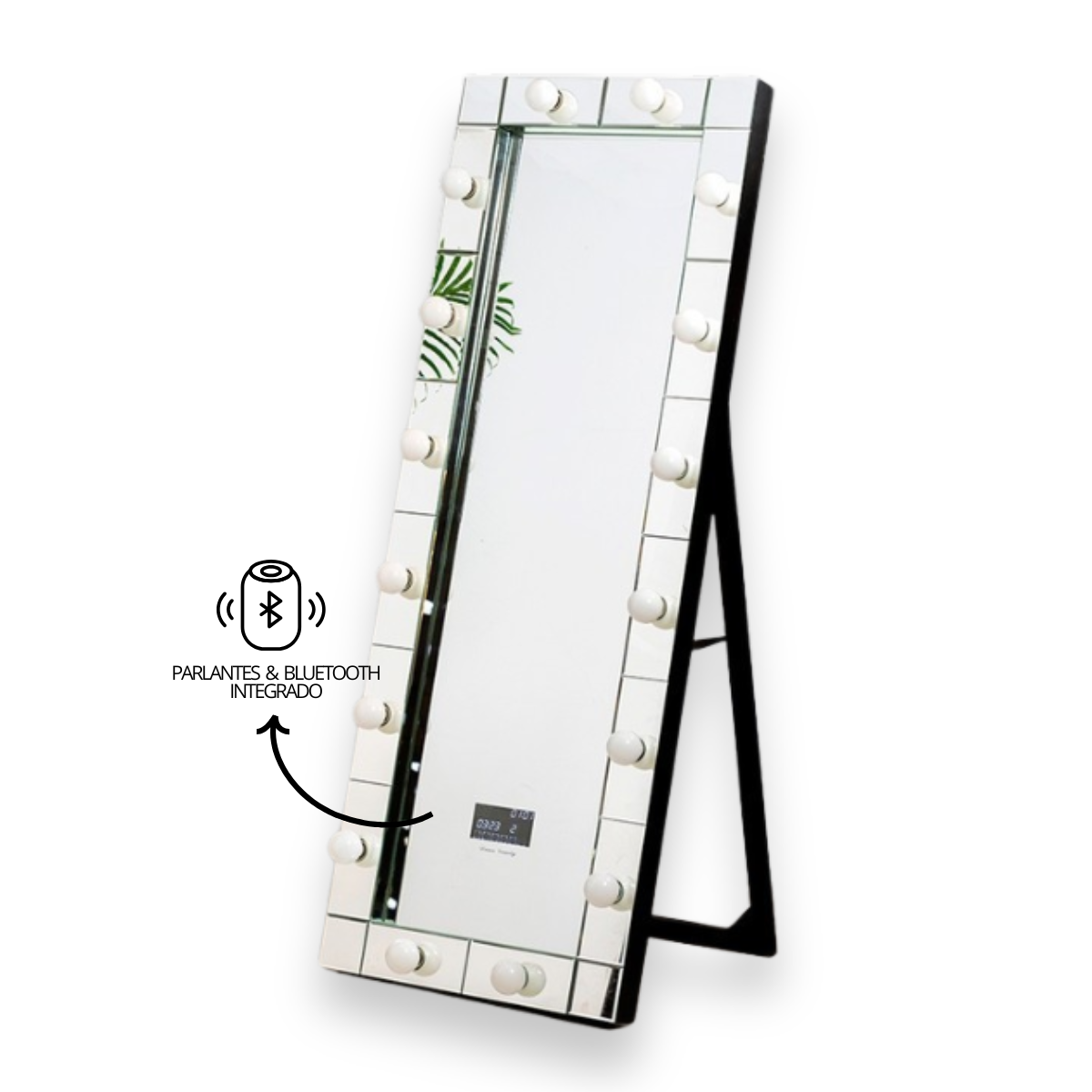 Espejo Rectangular de Pie con Luces LED y Parlantes Bluetooth 175×80-2