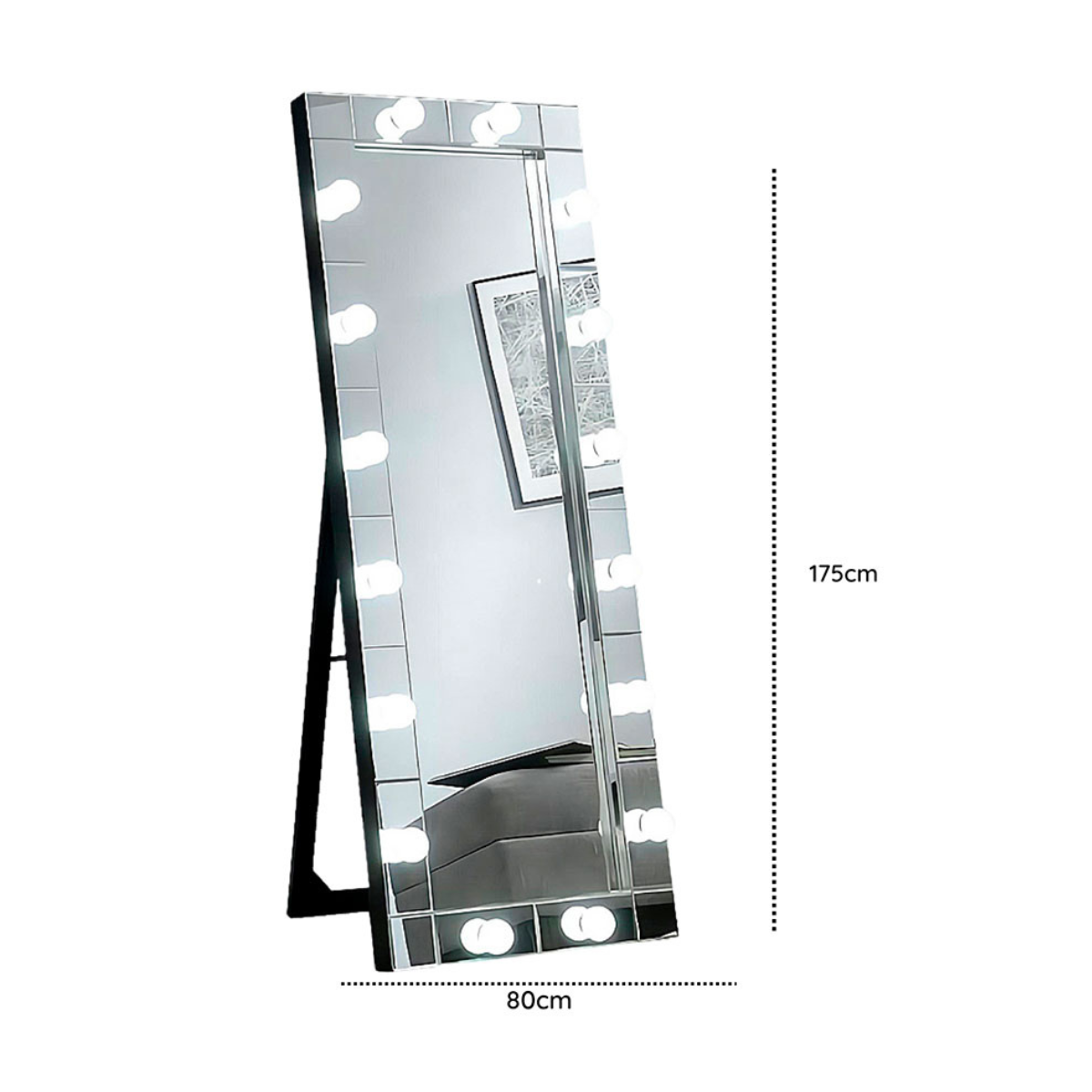 Espejo Rectangular de Pie con Luces LED y Parlantes Bluetooth 175×80-4