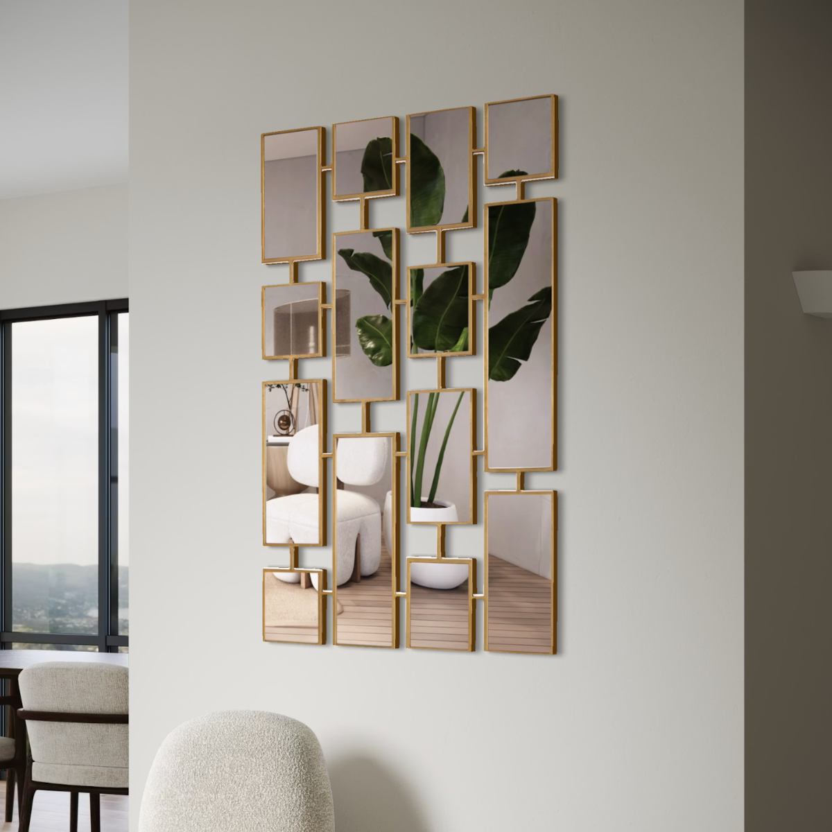 Espejo Decorativo Multiple 80×120 Marco Geométrico Dorado-3