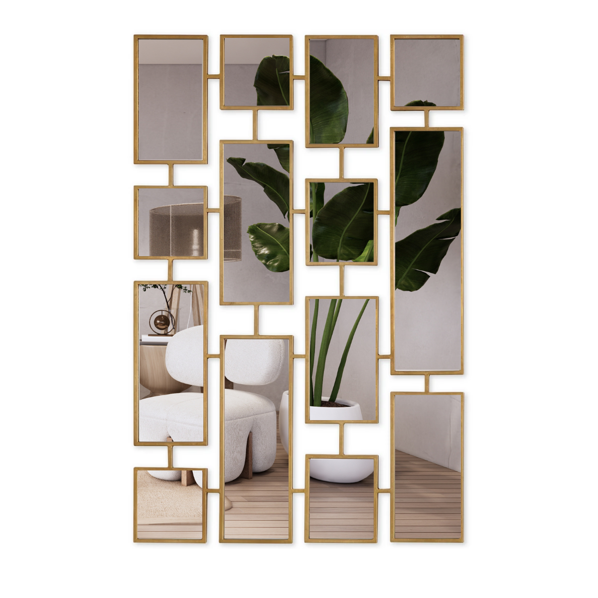 Espejo Decorativo Multiple 80×120 Marco Geométrico Dorado-4
